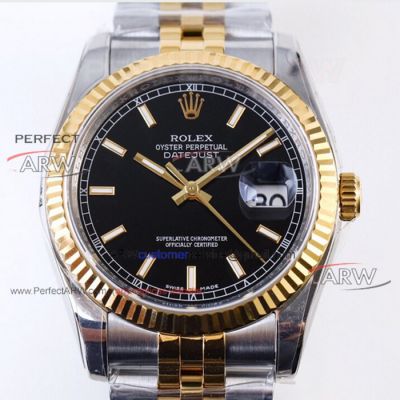 Style ARF Rolex DateJust 36mm Black Face Swiss-3135 AR Rolex 2-Tone Watch